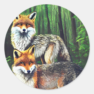 zwei junge Füchse Tierart Runder Aufkleber