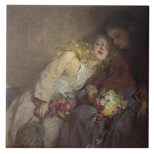 Zwei junge Mädchen kehren Zuhause zurück Fliese (Vorderseite)