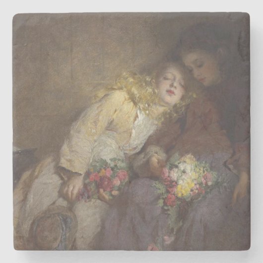 Zwei junge Mädchen kehren Zuhause zurück Steinuntersetzer (Vorderseite)