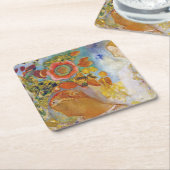 Zwei junge Mädchen unter Blume, Redon Rechteckiger Pappuntersetzer (angewinkelt)