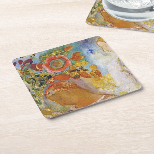 Zwei junge Mädchen unter Blume, Redon Rechteckiger Pappuntersetzer (angewinkelt)