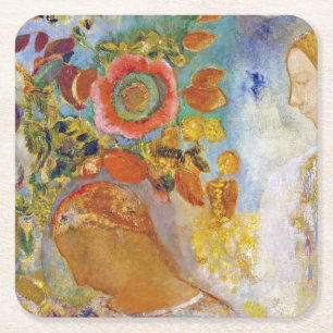 Zwei junge Mädchen unter Blume, Redon Rechteckiger Pappuntersetzer