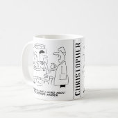 Zwei junge überarbeitete Ärzte-Cartoon Kaffeetasse (Vorderseite Links)