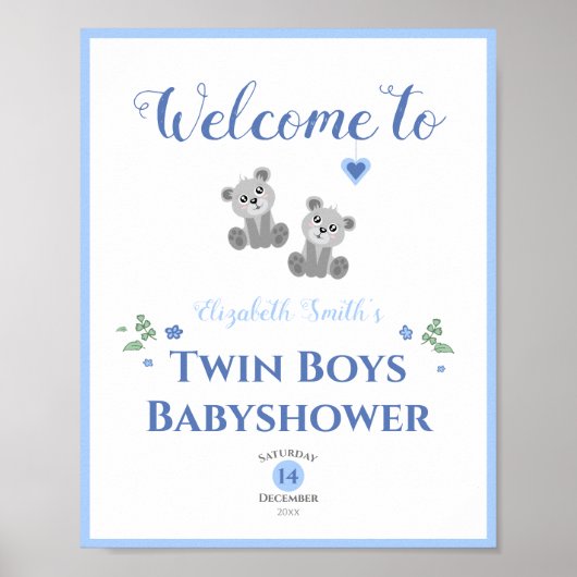 Zwei Jungen Baby trägt Baby Dusche Begrüßungszeich Poster (Vorne)