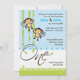 ZWEI Jungen Einladung zum ersten Geburtstag