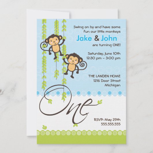 ZWEI Jungen Einladung zum ersten Geburtstag (Vorderseite)