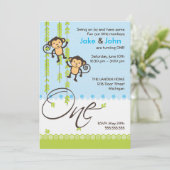 ZWEI Jungen Einladung zum ersten Geburtstag (Stehend Vorderseite)