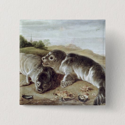 Zwei junges Siegel auf dem Ufer, c.1650 Button (Vorderseite)