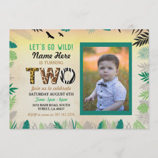 Zwei Jungle 2. Geburtstag Party Safari ZOO Foto Einladung