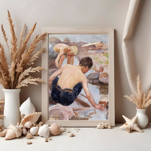 Zwei Jungs am Ufer, Pekka Halonen Poster