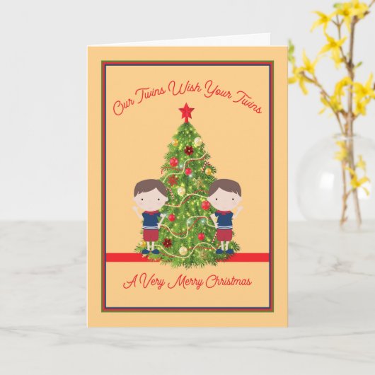 Zwei Jungs, die Zwillinge wollen, gewinnen eine fr Karte (Gelbe Blume)