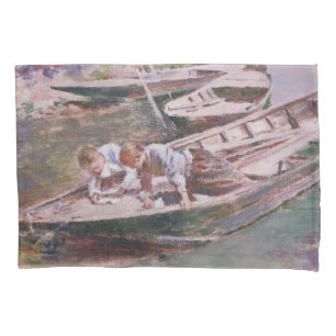Zwei Jungs in einem Boot (von Theodore Robinson) Kissenbezug