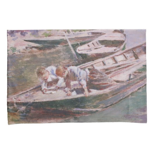 Zwei Jungs in einem Boot (von Theodore Robinson) Kissenbezug (Vorderseite-Rechts)