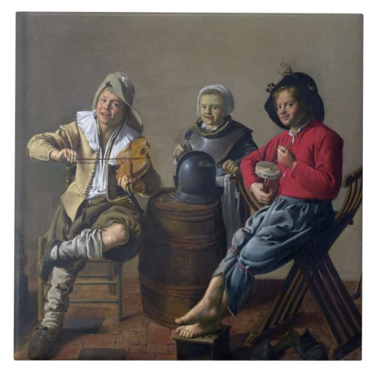 Zwei Jungs und eine Girl Making Music (Musiker) Fliese (Vorderseite)