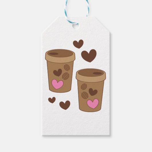 zwei Kaffeetassen mit Herz und Liebe Geschenkanhänger (Vorderseite)
