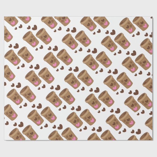 zwei Kaffeetassen mit Liebeherzen Geschenkpapier (Flach)