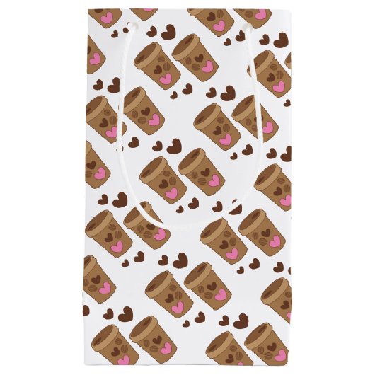 zwei Kaffeetassen mit Liebeherzen Kleine Geschenktüte (Vorderseite)