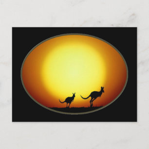 Zwei Kängurus Silhouetten in einem Oval Design Postkarte