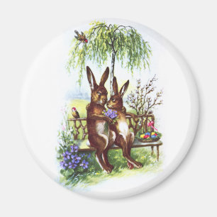 Zwei Kaninchen auf einer Bank Magnet