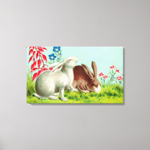 Zwei Kaninchen Haustiere Vintage Kunst Leinwanddruck