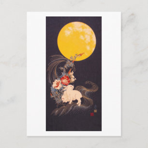 Zwei Kaninchen unter Vollmond Postkarte