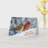 Zwei Kardinal Birds Couple Niedliche Weihnachtskar Karte (Gelbe Blume)
