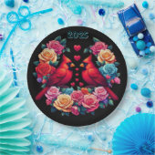 Zwei Kardinäle mit farbenfrohen Rose und Herz Pappteller (Party)