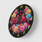 Zwei Kardinäle mit farbenfrohen Rose und Herz Runde Wanduhr (Winkel)