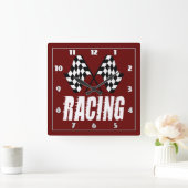 Zwei karierte Rennflaggen für den Wettbewerb 1 T Quadratische Wanduhr (Zuhause)