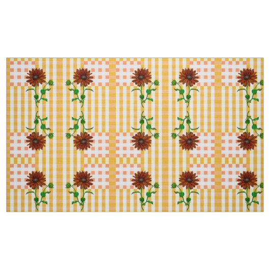 Zwei Karierte Sonnenblumen Stoff (Fat Quarter (45,7 x 55,9 cm))