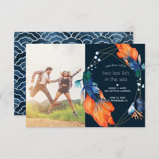 Zwei Karten mit weniger Fischen Save the Date (Vorne/Hinten)