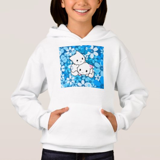 Zwei Kätzchen auf blauem Hintergrund Hoodie (Vorderseite)