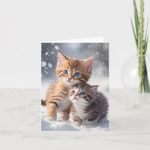 Zwei Kätzchen im Schnee Winter-Katzen-Kunst Grüße  Karte