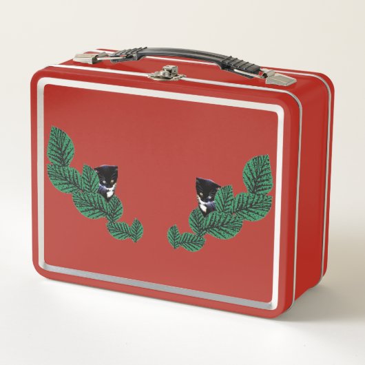 Zwei Kätzchen mit Blätter Metall Lunch Box (Vorderseite)