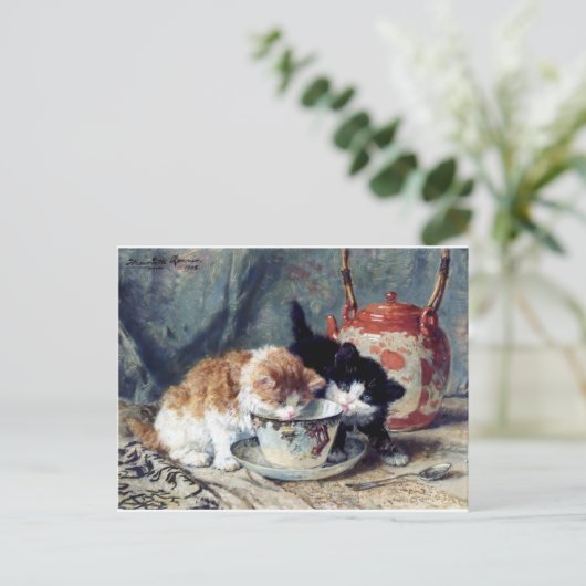Zwei Kätzchen mit Tee-Party Postkarte (Stehend Vorderseite)