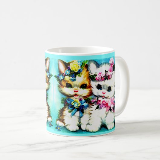 zwei Kätzchen und viele Blume Kaffeetasse (VorderseiteRechts)