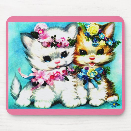 zwei Kätzchen und viele Blume Mousepad (Vorne)