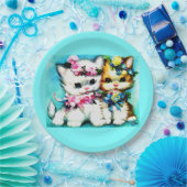 zwei Kätzchen und viele Blume Pappteller (Party)
