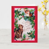 Zwei Kätzchen und Weihnachten Holly Karte (Gelbe Blume)