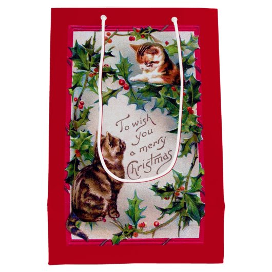 Zwei Kätzchen und Weihnachten Holly Mittlere Geschenktüte (Rückseite)