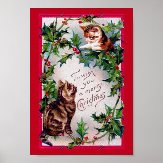 Zwei Kätzchen und Weihnachten Holly Poster (Vorne)