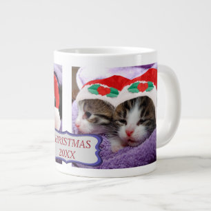 Zwei Kätzchen Weihnachtsmann Hüte Frohe Weihnachte Jumbo-Tasse