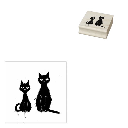Zwei Katzen - Ahornholzkunst-Briefmarke Gummistempel (Stempel)