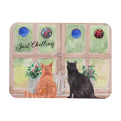 Zwei Katzen am Fenster Landschaftliche Blume Magnet (Horizontal)