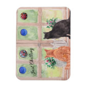 Zwei Katzen am Fenster Landschaftliche Blume Magnet (Vertikal)