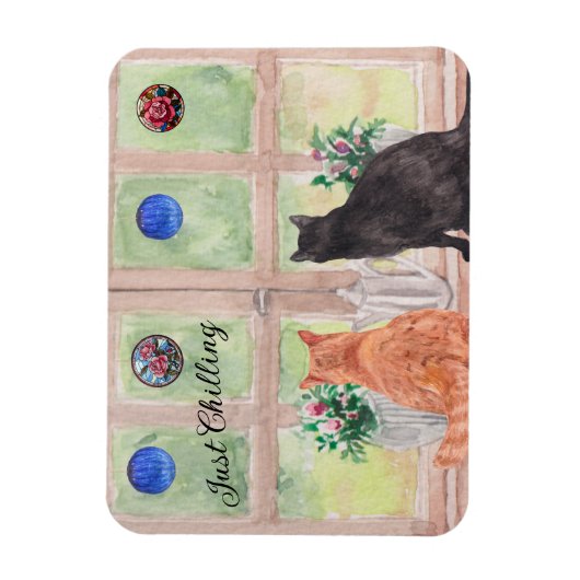 Zwei Katzen am Fenster Landschaftliche Blume Magnet (Vertikal)