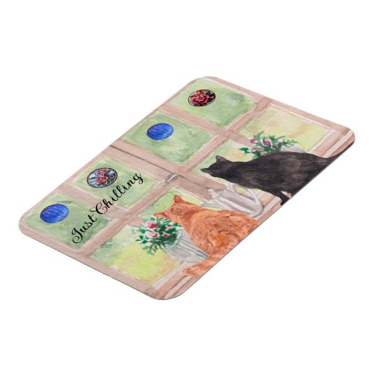 Zwei Katzen am Fenster Landschaftliche Blume Magnet (Linke Seite)