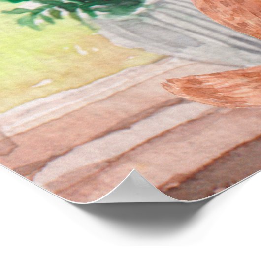 Zwei Katzen am Fenster Landschaftliche Blume Poster (Ecke)