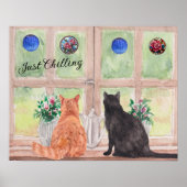 Zwei Katzen am Fenster Landschaftliche Blume Poster (Vorne)