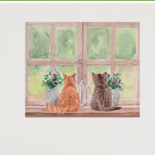 Zwei Katzen am Fenster Landschaftliche Blume Poster